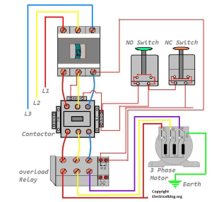 DOL Starter Wiring Diagram For 3 Phase Motor Controlling