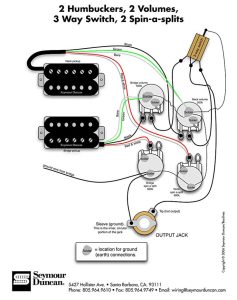 Seymour Duncan wiring diagram 2 Humbuckers, 2 Vol, 3 Way, 2 Spina