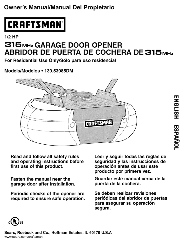 Craftsman 1 2 Hp Garage Door Opener Wiring Diagram