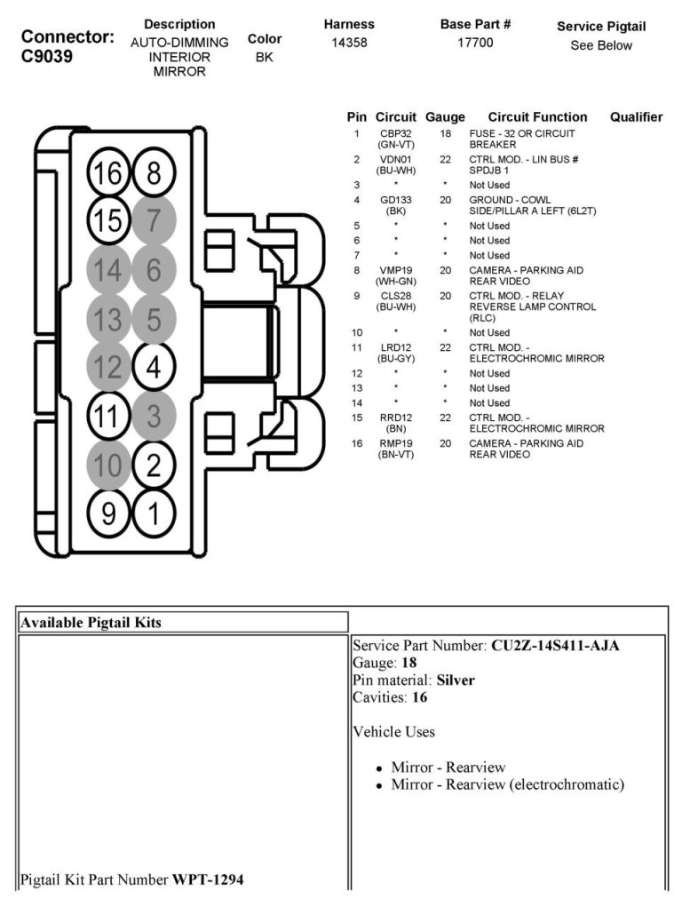 Ford Auto Dimming Rear View Mirror Wiring Diagram