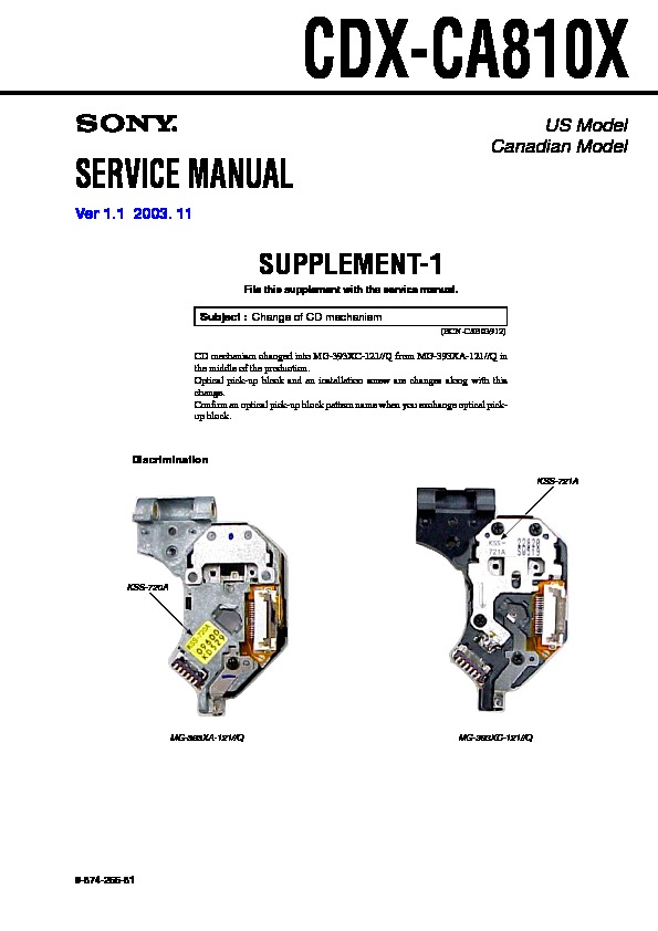 Sony CDXCA810X Service Manual — View online or Download repair manual