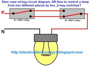 Stair case wiring circuit diagram, OR How to control a lamp from two
