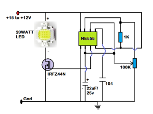 High Power LED Flasher circuit diagram 10 WATT LED FLASHER 20 WATT