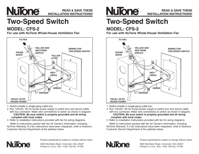 Nutone 763N Wiring Diagram