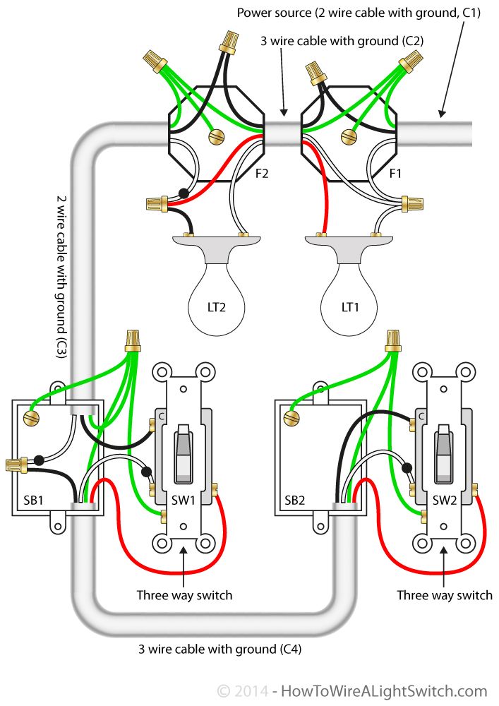 Three Way Switch Wiring Diagram Two Lights